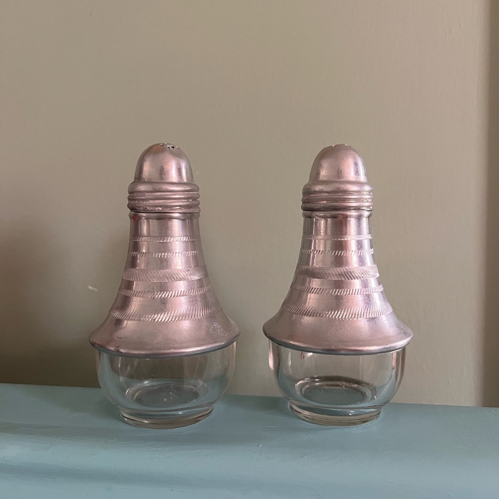 Vintage MCM Atomic Sphere Aluminum & Glass Salt and Pepper Shakers